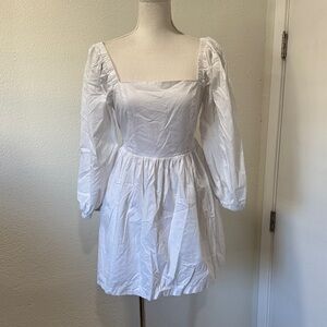 Forever 21 White Puff Sleeve long sleeve skater Dress sz L